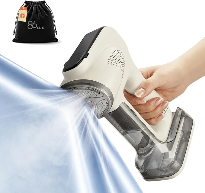 86lux Vacuum Steamer for Clothes, 3800Pa Portable Handheld Garment Steamer with 340ml Large Water Tank, Fast Heat-Up 2-in-1 Steam Iron Wrinkle Remover for Travel, Shirts & Delicates,Beige