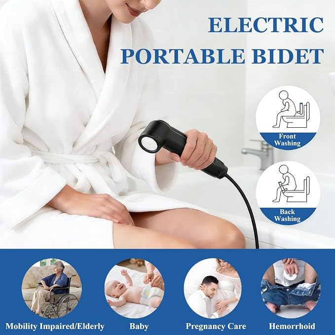Portable Bidet for Travel,Electric Handheld Bidet Sprayer with 2.5L Peri Bottle & Adaptor,Dual Spray Modes,USB-C High Pressure Shower Toilet Butt Washer for Elderly Women Men Hygiene Camping Home