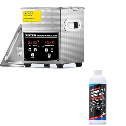 CREWORKS Professional 2L Ultrasonic Cleaner Machine & 17 fl oz Jewelry Cleaner Solution 1:40 Dilution