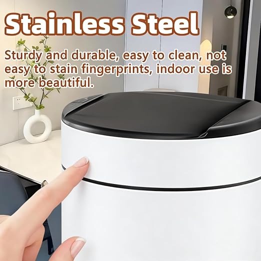 Garbage Can with Lid, Intelligent Sensor Opening and Closing, Small Garbage Can for Living Room, Bedroom, Kitchen and Bathroom (2, White)