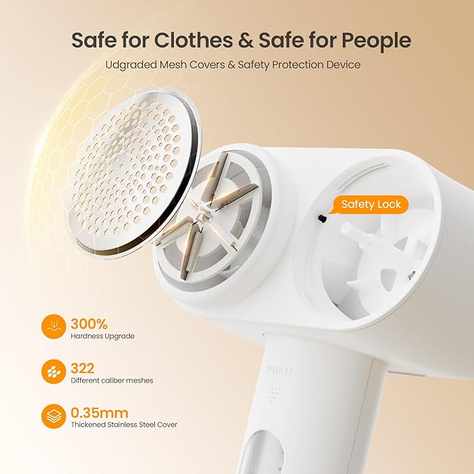 Mosthink Fabric Shaver, 2-in-1 Electric Lint Remover & Build-in Lint Brush, Large Fuzz Remover for Clothes Couch Furniture (White, 2600mAh)