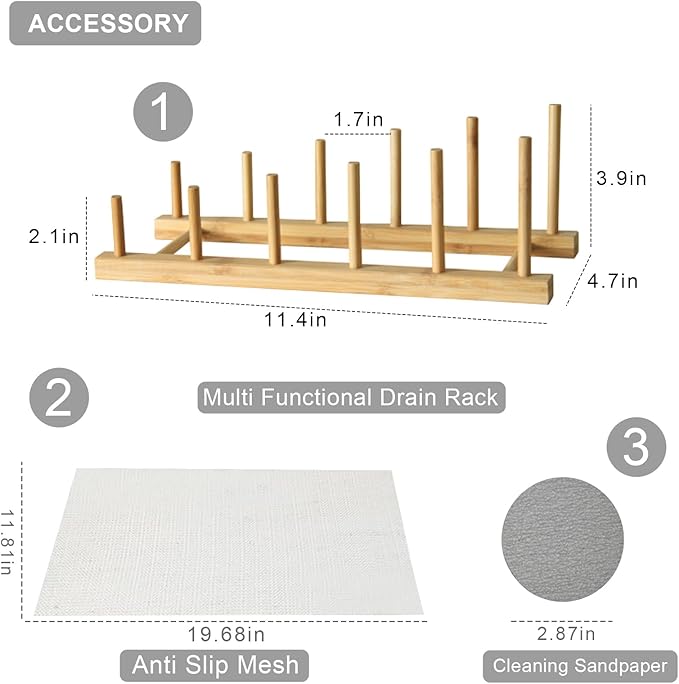 Large Stone Dish Drying Mat for Kitchen Counter,Equipped Dish Rack, Diatomaceous Earth Material, Foldable and Super Absorbent Dish Drying Pad Suitable for Tableware, Bottles and Cup (Grey, 24×16 IN)