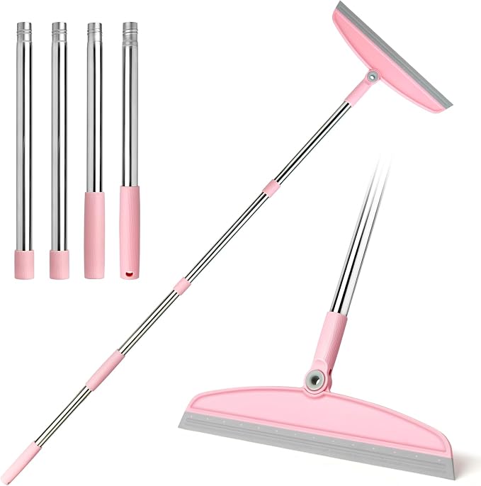 Multifunction Silicone Broom, 54 Inch Adjustable Long Handle Rubber Broom Sweeper(Grey Pink)+Washing Machine Cleaner Tablets 24 Pack