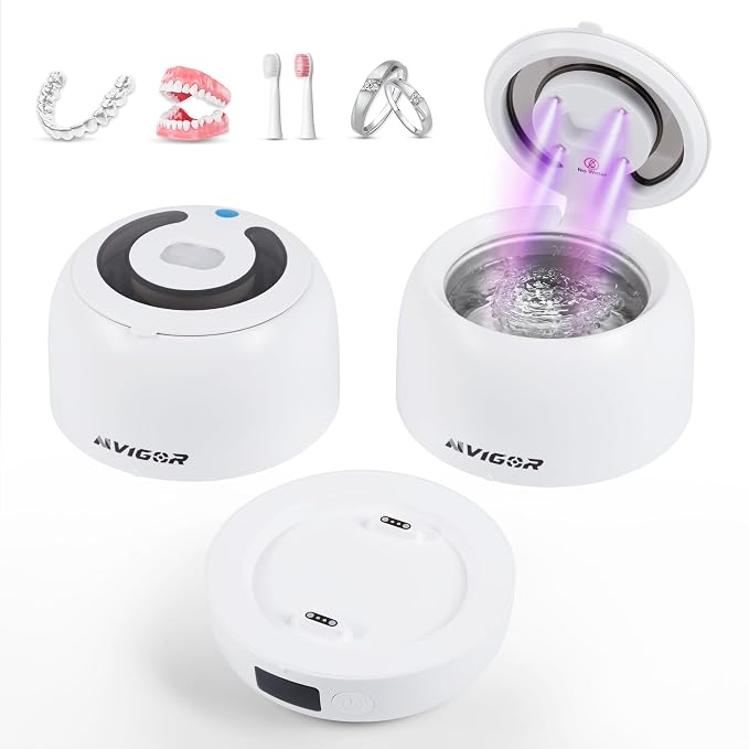 Dental Ultrasonic Retainer Cleaner Machine with 2 Detachable Tanks - 45kHz Dental Cleaning Pod with Digital Timer - Family Hygiene Kitfor Dentures, Aligners, Mouth Guards, Jewelry & Brushes
