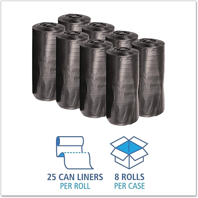 Boardwalk 3339H Medium-Grade Can Liners 33x39 33 Gal .50 Mil Black 25 Bags/RL 8 Rolls/CT