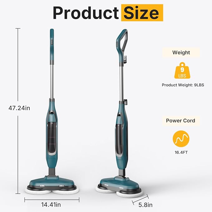 NEWBULIG Steam Mop, All-in-One Steam Mops for Floor Cleaning with Rapid Re-heat, Self-Standing Floor Steamer, 4 Rotating Scrub Pads, 2 LED Headlights, for Hardwood Floors & Tile