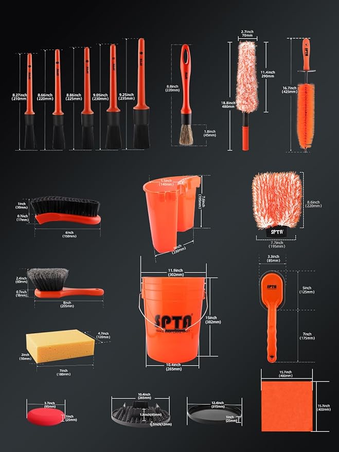 SPTA 33Pcs Car Wash Bucket Set, 20L Scratch Free Detailing Bucket with Car Wash Filter Wash Mitt Sponge Towels Tire Detailing Brush Set, Exterior Interior Car Detailing Set, Complete Car Care Tools