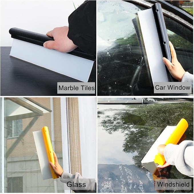 Car Squeegee,12 inch Silicone Squeegee, 2 Pack Automotive Water Wiper for Car Drying,Flexible T-Bar Water Blade for Car,Windshield,Glass,Window,Mirror,Bathroom,Auto Squeegee (Yellow+Black)