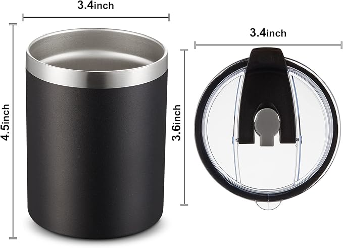 MEWAY 12 oz Lowball, Tumbler Stainless Steel Double Wall Vacuum Insulated Mug with Straw and Lid, Cleaning Brush ，Durable Powder Coated Insulated Coffee Cup for Cold & Hot Drinks (Black, 12 pack)