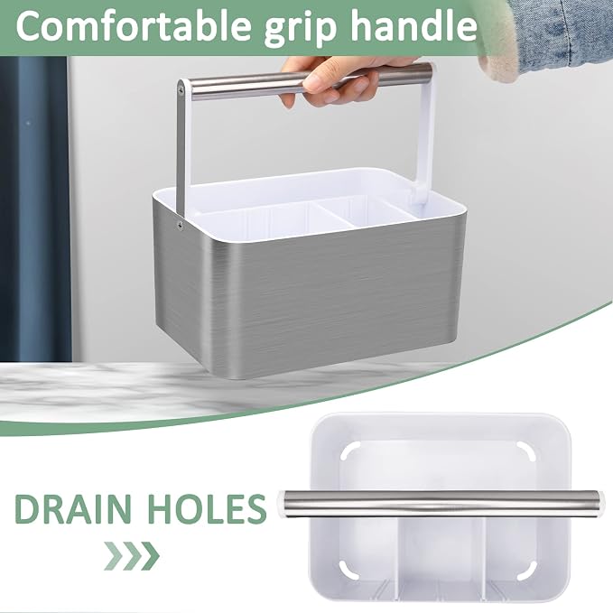 BYUNER Plastic Shower Caddy Dorm: Portable Bathroom Caddy Organizer for College with Handle and Adjustable Divider, Utility Hard Shower Basket Bin Tote for Toiletry,Shampoo,Soap,Cleaning Product