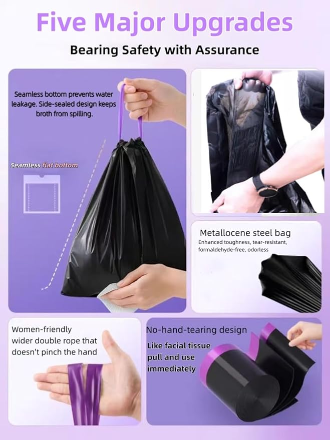 4 Gallon multipurpose trash bags, Drawstring Design, Extra Durable and Unscented Garbage Bags，1 mil, Count for Home, Bathroom, Office, Outdoor Camping，240 Count.