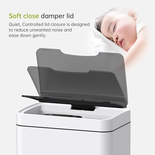 Mbillion Automatic Trash Can Touchless 15 Gallon Motion Sensor Trash Can Stainless Steel Smart Trash Cans with Lid Rectangular Touchless Garbage Can for Kitchen Bedroom Home Office White