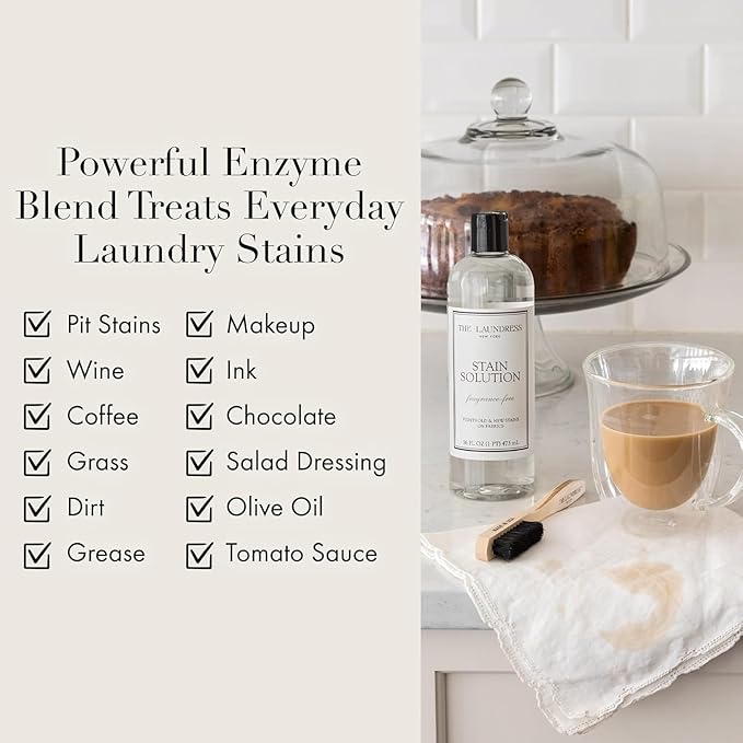 The Laundress Stain Solution, Laundry Stain Remover Treatment for Makeup, Red Wine, Coffee, Grass, 16 oz Stain Brush, Laundry Brush for Clothes Stain Removal, Small Brush for Cleaning