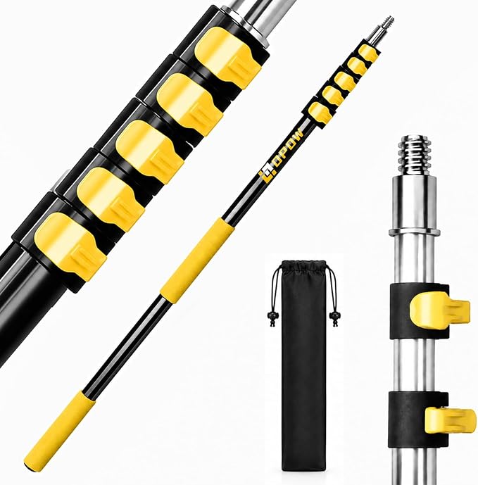 4.8-24ft Telescopic Extension Pole, Heavy-Duty Aluminum Paint Roller Extension Pole with Flip-Lock, Universal Thread, Multi-Purpose Extendable Pole for Professional & High-Reach Work