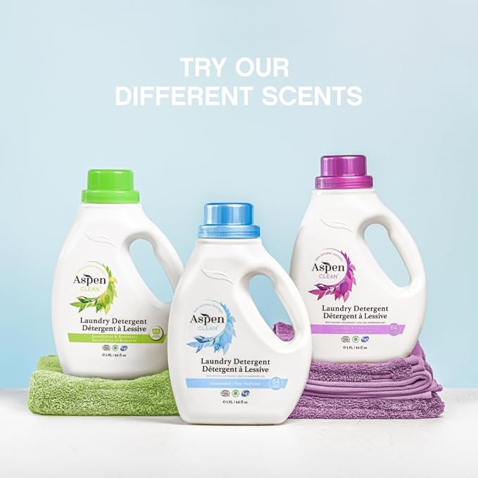 AspenClean | HE Liquid Laundry Detergent | Unscented | Non - Toxic | Natural | EWG Verified | Safe for Babies, Pets & Kids | 64 fl oz (2-pack)