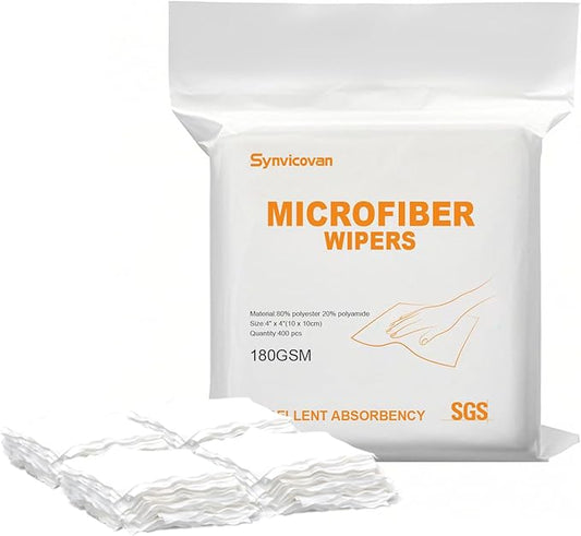 Microfiber Wipes 4"x4"(400 Pcs,Class 100, 180GSM) Superfine Lint Free Cloths Cleaning and Drying Cloths Reusable Ultra Absorbent for All Surface Types