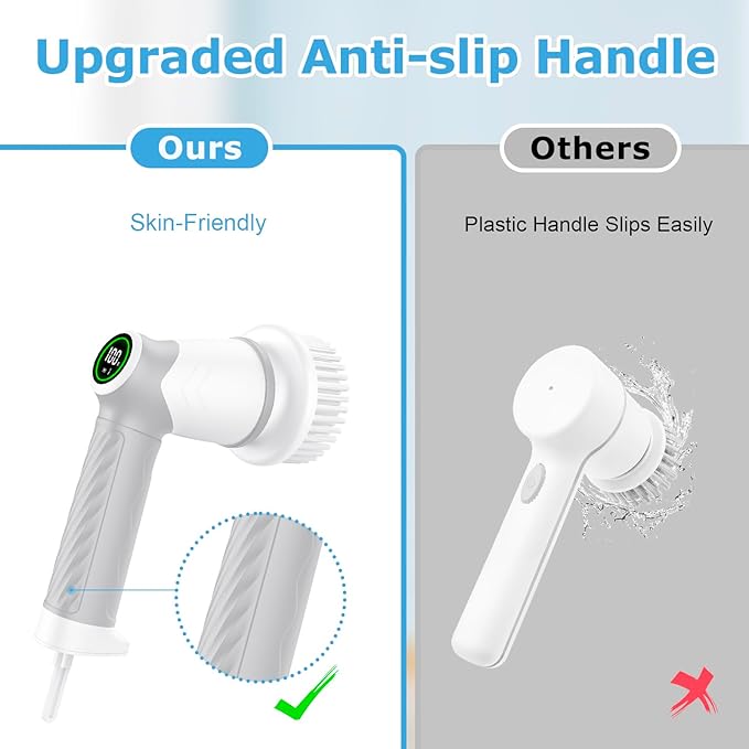 DAESUNG Electric Spin Scrubber, New Electric Bathroom Brush with 6 Replaceable Heads, Power Scrubber with LED Display, Electric Scrubbers for Cleaning Shower, Tile, Grout, Sink