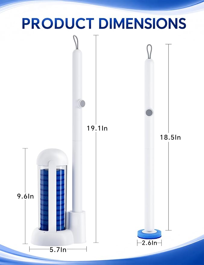 Toilet Wand Kit, Disposable Toilet Bowl Cleaner Brush with Blue Replacement Heads, Press-Button Wand and Self-Closing Freestanding Holder (Toilet Brush + 35 Refills)