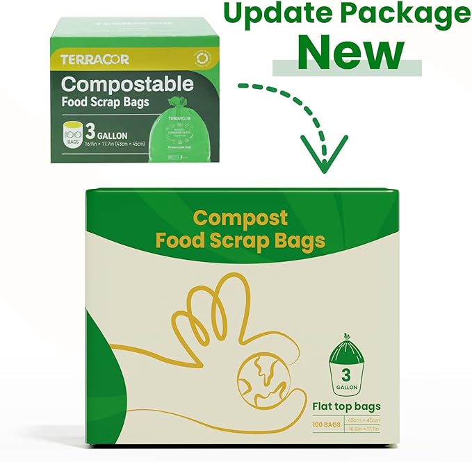 3 Gallon Compostable Food Scrap Bags, 100 Bags Compost Bags for Countertop Bin, BPI Certified and Meet The ASTM D6400 Standard
