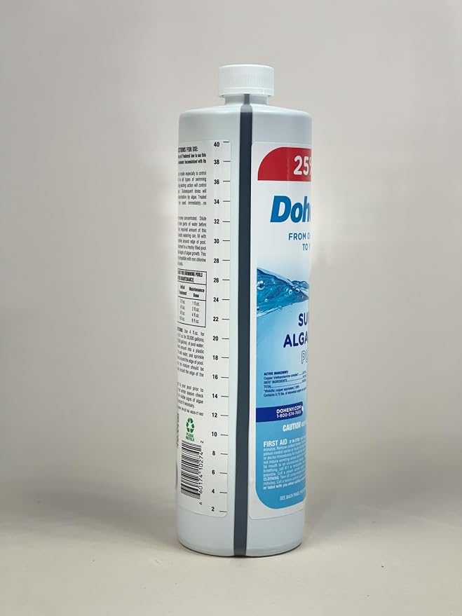 Doheny's Super Algaecide Plus | Pro-Grade | Effective Against Most Algae Types | 7.1% Chelated Copper (Reduces Staining) | Non-Foaming, No Clouding | Safe to Swim After Use | 4 x 40oz Bottles (160oz)