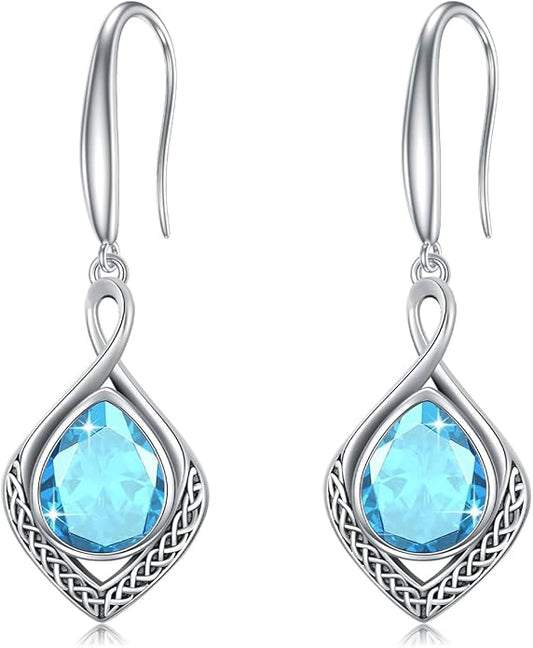 PELOVNY Celtic Knot Filigree Earrings for Women 925 Sterling Silver Moss Agate/Birthstone Infinity Earrings Birthday Christmas Jewelry Gifts for Mom Daughter Wife Sister