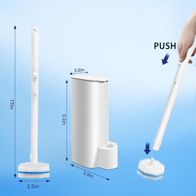 Disposable Toilet Brush with 30 Brush Heads, 3-in-1 Toilet Cleaning System Set-2 Ergonomic Toliet Wand, 2 Compact Holder, 30 Pre-Filled Cleaning Solution Refills for Deep Scrub Toilet. 2 Pack.