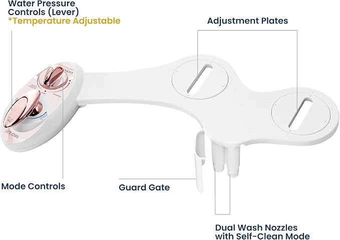 LUXE Bidet NEO 320 - Warm Water, Dual Nozzle, Self-Cleaning, Non-Electric Bidet Attachment for Toilet Seat, Adjustable Water Pressure, Rear & Feminine Wash (Rose Gold)