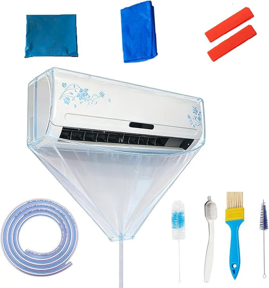 Air Conditioner Cleaning Cover,9PCS Mini Split Cleaning Kit Bag with 2L High Pressure Sprayer,Wall Mounted Waterproof Ac Cleaning Kit with Drainpipe and Support Plates,Fits Systems 27in - 39in(White)