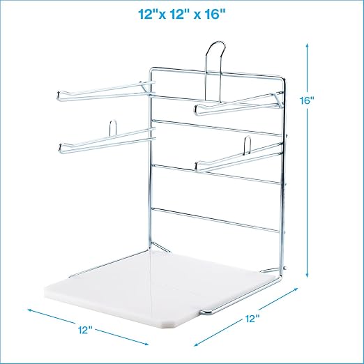 SSWBasics Plastic Grocery Bag Holder - Durable Chrome Stand for Easy Storage - Fits 11½”W x 6”D x 21”H Bags - Compact Unit, 12" W x 12" L x 16" H