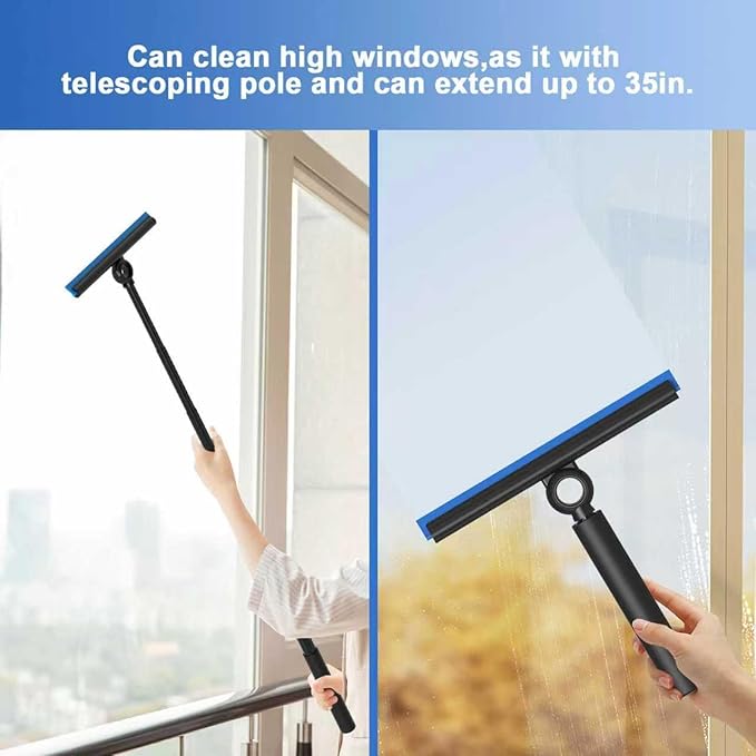 Telescoping Squeegee for Shower and Microfiber Dusters for Cleaning Kit
