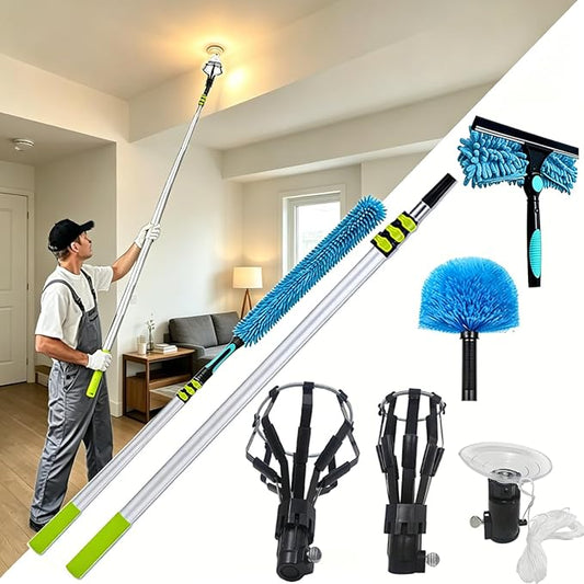 20FT Light Bulb Changer for high Ceilings with 5-12FT Telescoping Pole,Ceiling Fan Cleaner Duster with Extension Pole,Light Bulb Changer and Cobweb,Window Cleaning Kit for Home House Roof