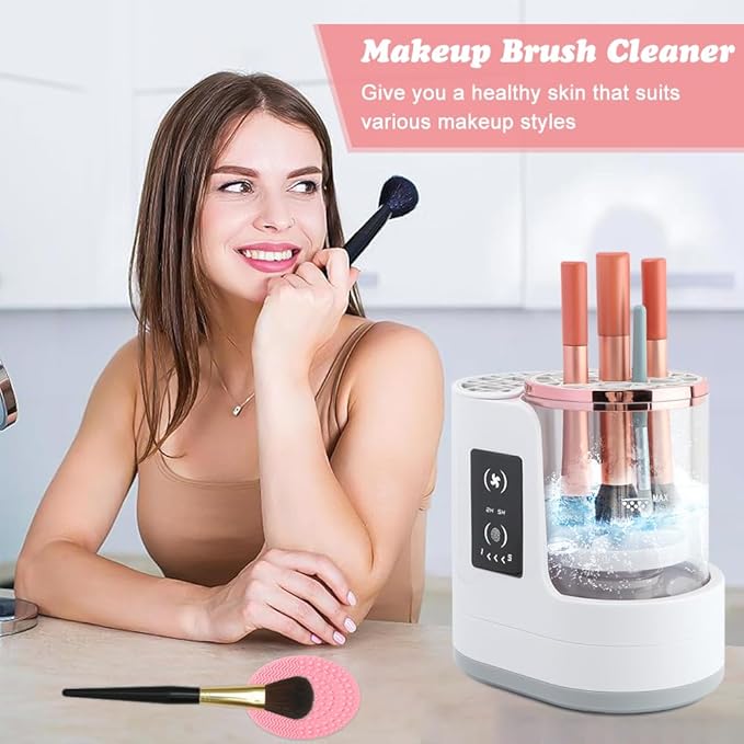 3-in-1 Electric Makeup Brush Cleaner & Dryer, Automatic USB-Powered Cleaning Machine for All Cosmetic Brush Sizes, Portable Quick-Dry Tool for Beauty Brushes(White,Size:6.8inch)