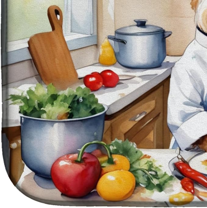 Caroline's Treasures DAC6250DDM Fox Terrier The Chef Dish Drying Mat Absorbent Dish Drying Mat Pad for Kitchen Counter Dish Drainer Mat for Countertop, 14 x 21", Multicolor