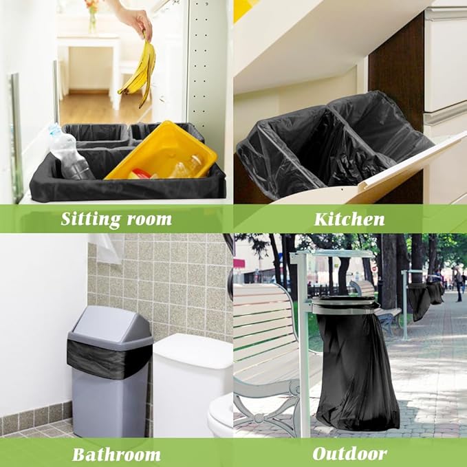 Teivio 6 Gallon 180 Counts Medium Black Garbage Bags Trash Bags, Waste Basket Liner, Bathroom Trash Can Bin Liners, Plastic Bags for home office kitchen, Black