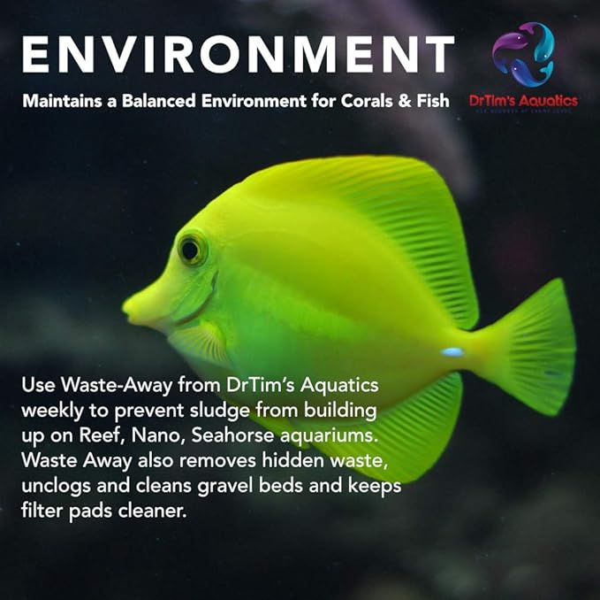 DrTim's Aquatics Reef Waste-Away Sludge Busting Bacteria – For Reef, Nano, Seahorse Aquaria, Fish Tanks, Aquariums – Unclogs, Cleans Gravel Beds, Removes Hidden Wastes – 100% Natural – 64 Oz.