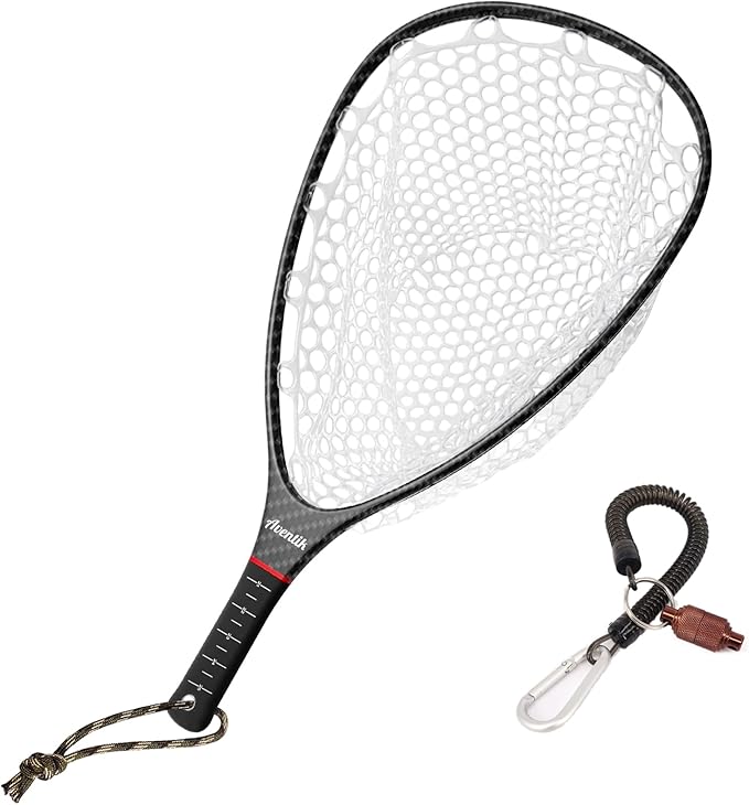 Aventik Fly Floating Fishing Net Carbon Fiber Landing Trout Net Light Weight Clear Rubber Ghost Net Catch & Release
