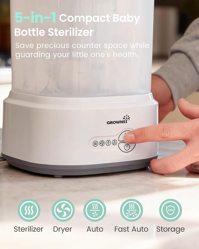 GROWNSY Bottle Sterilizer and Dryer, Compact Electric Steam Baby Bottle Sterilizer (Esterilizador de Biberones), Bottle Sanitizer for Baby Bottles, Pacifiers, Pump Parts