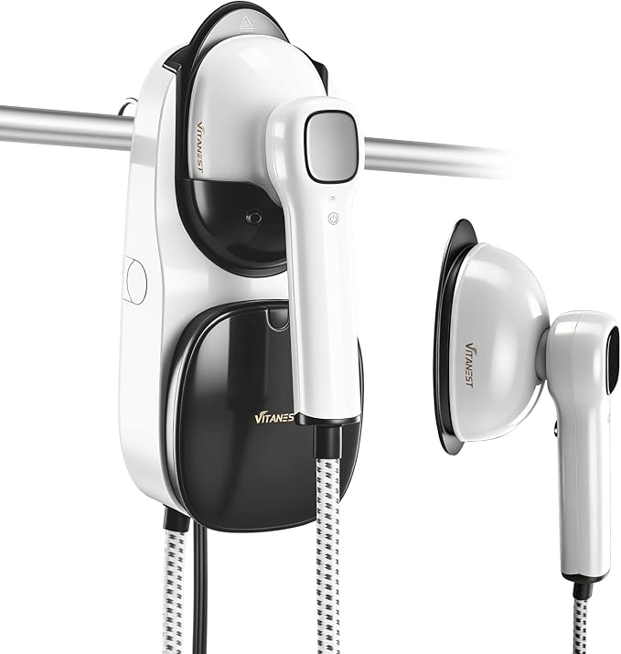 VITANEST 2-in-1 Steam Iron & Steamer, 1150W Turbo with 30s Heat-Up, 570mL Detachable Tank, 6 Modes, Self-Cleaning, Vertical & Horizontal Ironing for Home & Travel (White)