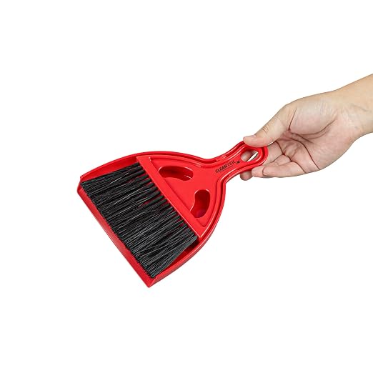 Restaurantware Mini Broom and Dustpan Set 10 Pack of Plastic Handheld Brush and Pan Compact Cleaning Kit with Ergonomic Handle Red and Black Office Desk and Home Cleaning Set