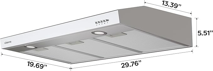 CIARRA Under Cabinet Range Hood 30 inch Ductless Convertible Duct, Stove Vent Hood for Kitchen with 3-Speed Exhaust Fan in Stainless Steel