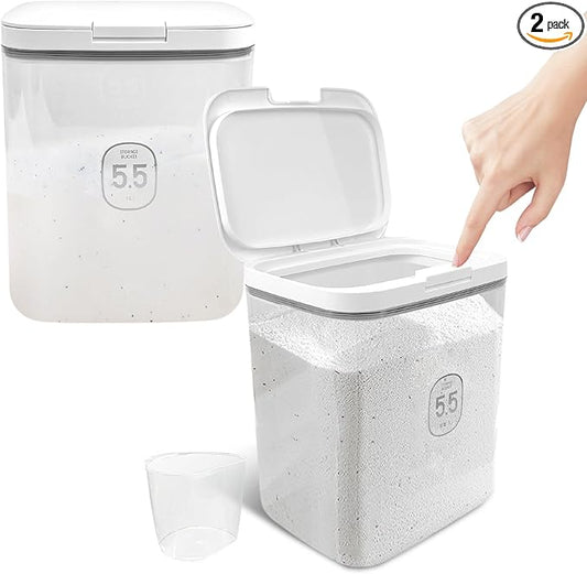 2 Pack 5.5L Laundry Detergent Dispenser with One-Press Lid, Laundry Powder Container for Laundry Room Organization and Storage Pod and Airtight Dishwasher Pod Holder for Bead Powder