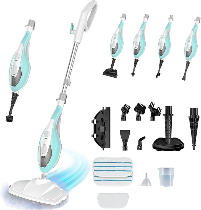 Steam Cleaner for Home, Handheld Floor Steamer Cleaner, Lightweight 12 in 1 Steam Mop Detachable Steamer for Hardwood Floor Tile Couch, 2 Washable Pads, 1550W Deep Cleaning, Green