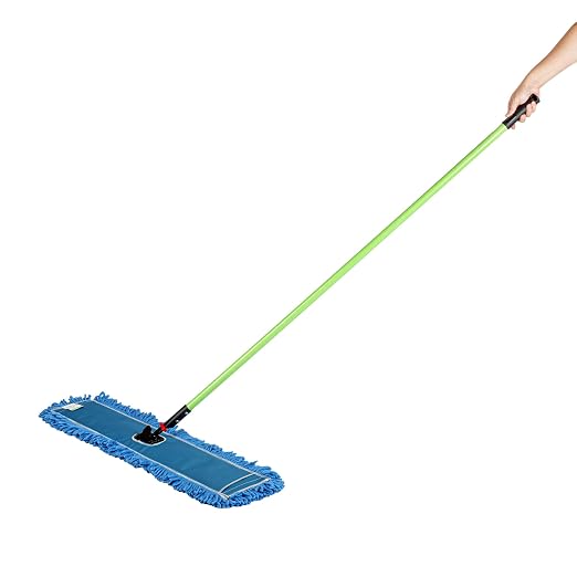 Restaurantware-Clean Tek Professional 35.83 x 5 Inch Dry Floor Mop, 1 Reusable Dust Mop - 64-Inch Handle, Secure Attachment, Blue Microfiber, Machine Washable, for Floor, Cleaning Home Or Office