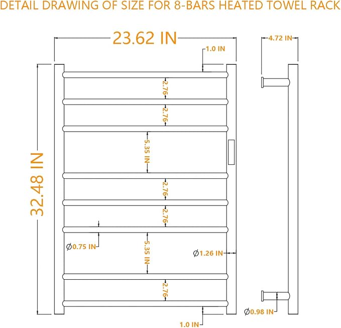 Luxury 8 Bars Towel Warmer Wall Mount Electric Plug-in/Hardwired Heated Towel Rack, Heated Towel Drying Rack with Timer & Temperature Multi-Level Adjustable (Mirror Polish Slivery, 8 Bars)