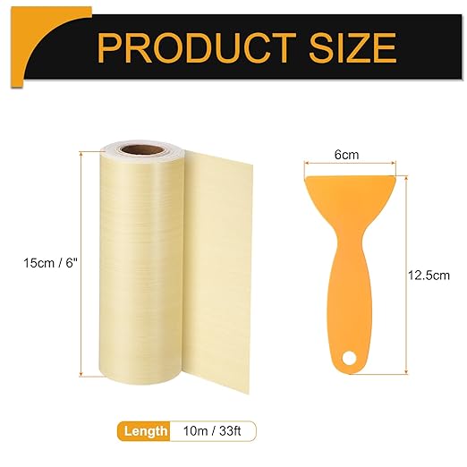 HARFINGTON Wood Grain Repair Tape 6 Inch x 33ft Self Adhesive Repair Patch Tape Simulated Wooden Floor Tapes with Plastic Scraper for Tables Doors Windows Furniture, Yellow Fir