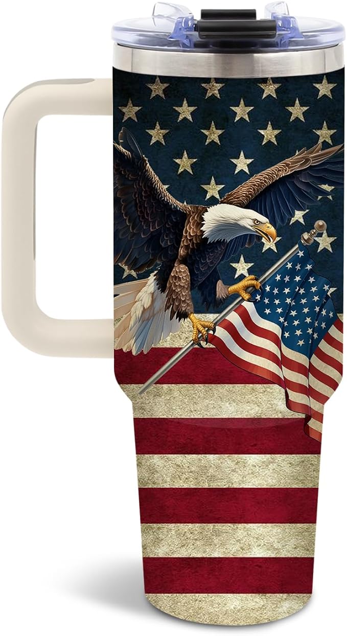 DUUV American Flag Tumbler 40 Oz, Eagle Gifts for Men on Birthday, US 250th Anniversary, Independence Day, Fathers Day, Patriotic Travel Mug for Men Dad Grandpa, Stainless Steel Insulated Mug, 1PCS