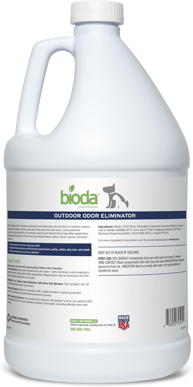 Bioda Probiotic Natural Outdoor Odor Eliminator – Enzyme Cleaner Destroys Cat & Dog Odor – Neutralizer for Lawn, Artificial Grass, and Patios
