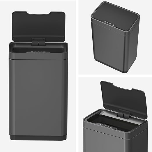 Mbillion Automatic Trash Can - 15 Gallon Motion Sensor Stainless Steel Smart Trash Can With Lid Rectangular Touchless Garbage Can for Kitchen, Bedroom, Home Office - Dark Gray
