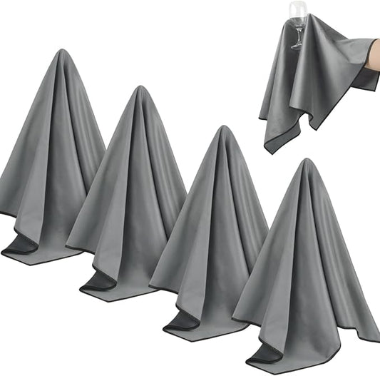 SINLAND Microfiber Glass Polishing Cloths Large Size Thick Lintless Drying Towels for Wine Glasses Stemware Dishes Stainless Appliances 19.5 Inch X 23.5 Inch Pack of 4 Dark Grey