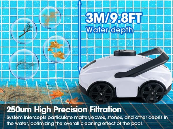 Portable Cordless Robotic Pool Cleaner - 130 Mins Runtime, Self-Parking, Automatic Vacuum for Inground Pools up to 1076 sq.ft, White